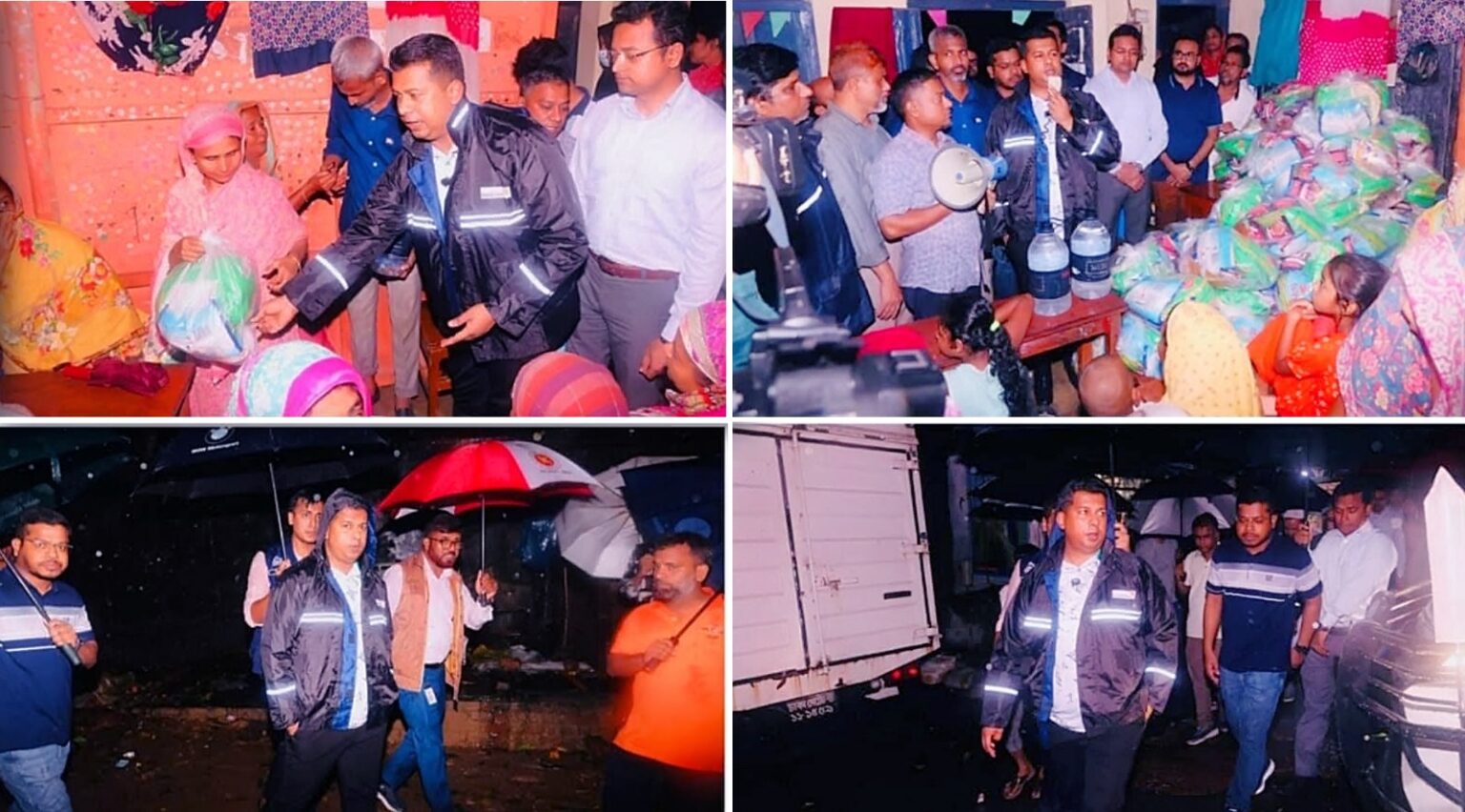 টানা বৃষ্টিতে রেইনকোট পরে ঝুঁকিপূর্ণ পাহাড়ি এলাকায় খাবার নিয়ে আশ্রয়কেন্দ্রে মানবিক ডিসি জাহিদ