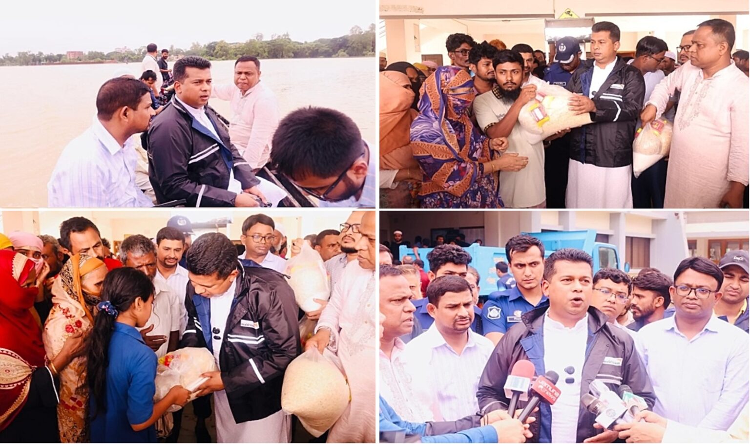 পানিবন্দী অসহায় মানুষের দুর্দশা লাঘবে খাবার, বিশুদ্ধ পানি ও চিকিৎসা সামগ্রী নিয়ে দুয়ারে দুয়ারে ডিসি জাহিদুল