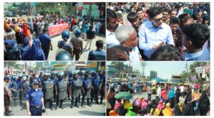 নারায়ণগঞ্জে শ্রমিকদের সড়ক অবরোধে পুলিশের প্রশংসনীয় ভূমিকা, রাজীবের আশ্বাসে অবরোধ প্রত্যাহার